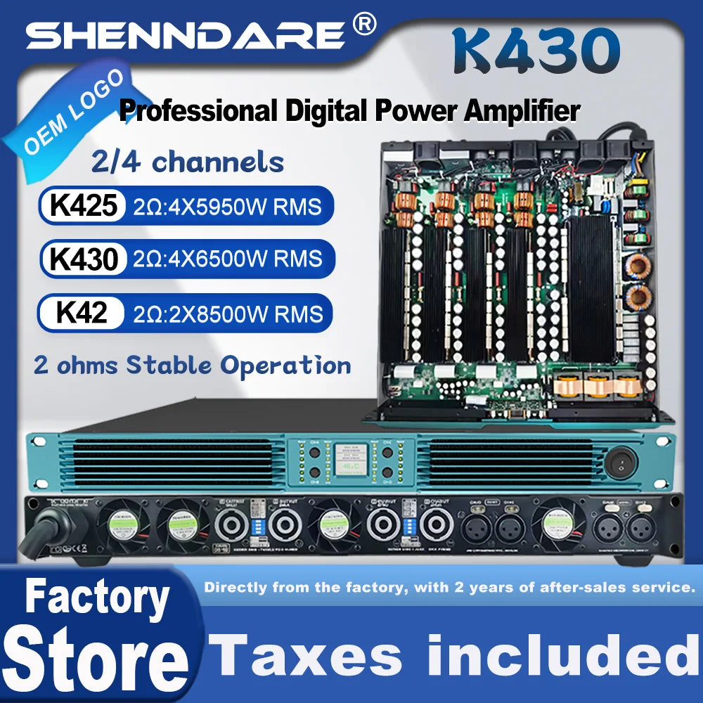 ShennDare K430 Professional Digital High-Power Amplifier 2Ohm 4x6500W Stable Operation DJ Subwoofer Amplifier Speaker Class D