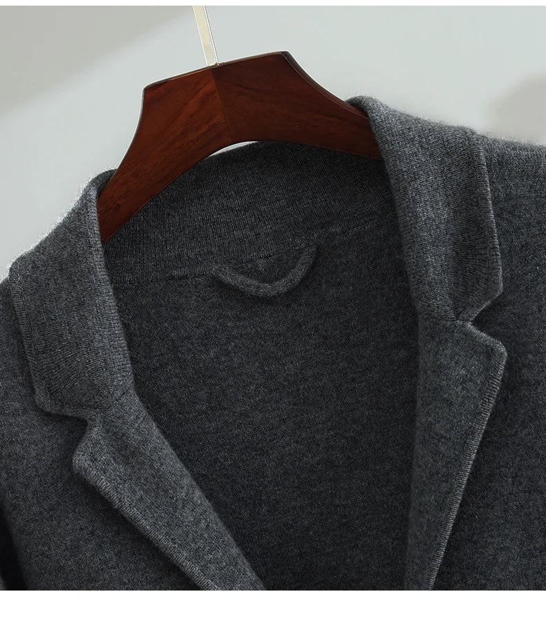 100%Cashmere Suit Men's Suit Collar Knitted Cardigan Business Casual Coat High Waisted Knitted Shorts Winter Thick Two-piece Set