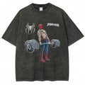 Retro Spider Man Gym Workout Graphic Washed Black Oversized T-shirts for Men Women Movie Streetwear Hip Hop Cotton Tops Harajuku