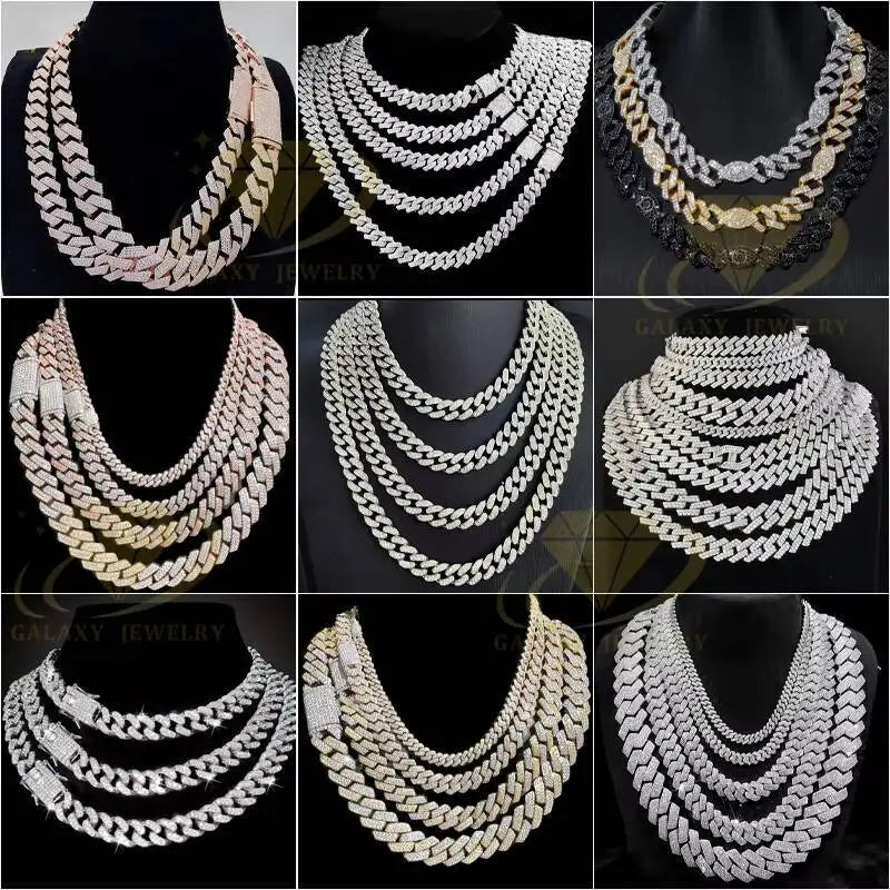 Fashion Jewelry Necklace GRA Certified Iced Out Hip Hop Rose Gold Plated Moissanite Cuban Link Chain
