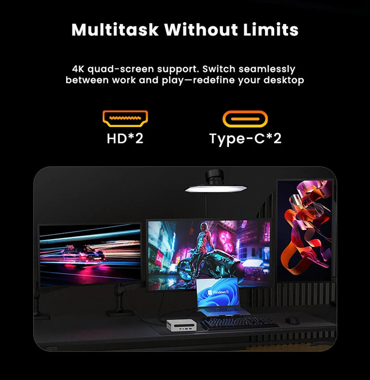 GenMachine AMD Ryzen 5 6600H Mini PC Diy Gaming Computer 4.5GHz 45W 6 Core 12 Thread Windows 11 DDR5 16G 6400Mhz 2.5G LAN USB4