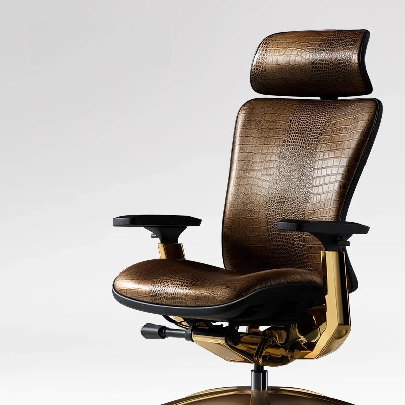 Luxury Modern Office Chair Wheels Orange Leather Computer Ergonomic Desk Chairs Recliner Swivel Sedia Ufficio Furniture