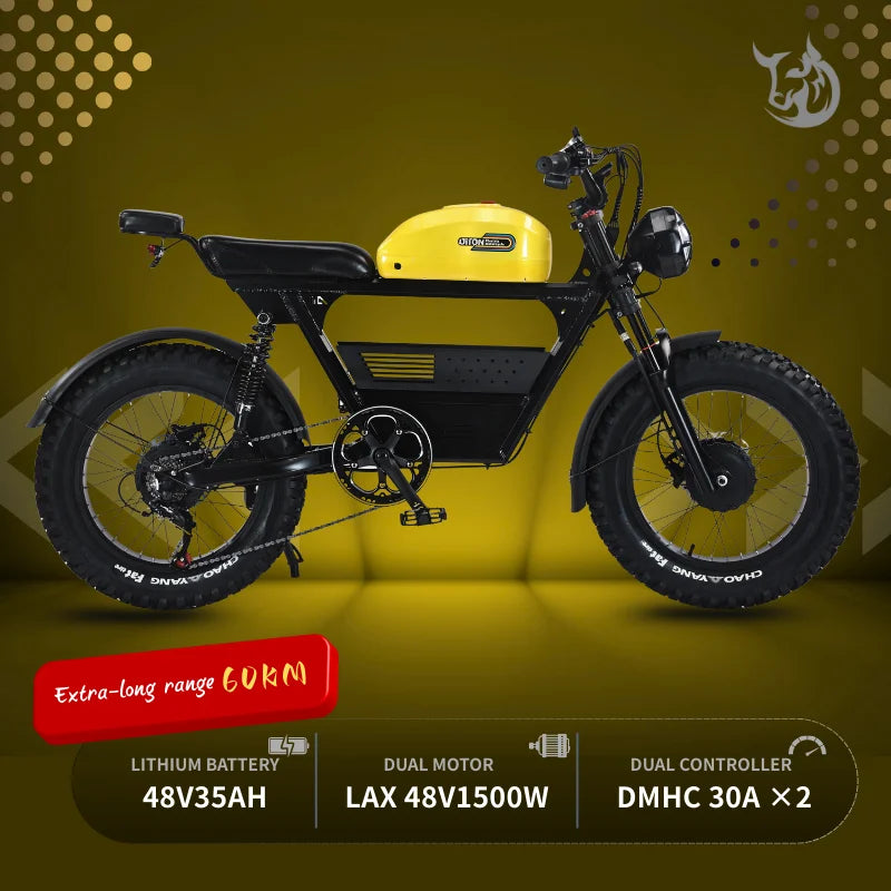 2025 AKEZ All-Terrain Off-Road E-Bike - 3000W Super Dual Motor, 48V 26Ah Battery, 20'' Fat Tires & Full Suspension, Fast Electri
