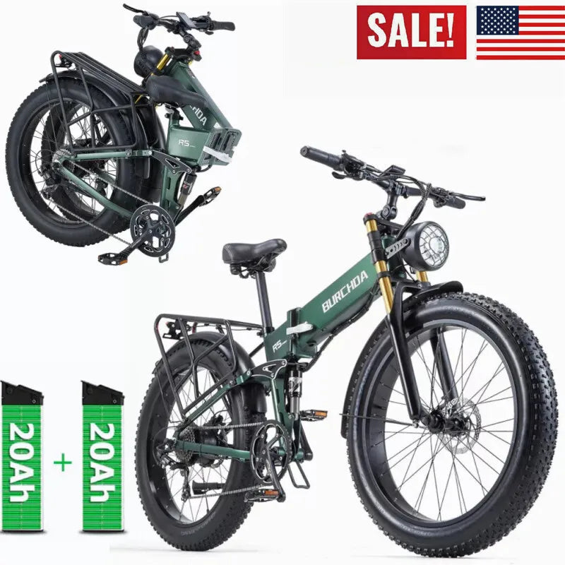 26" Electric Bike 1000W E-Bike For Adults & 2 Battery Bicycle  28mph Fat Tyre