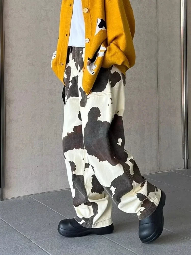 2024 Ropa Y2K Fashion Cow Pattern Baggy New Jeans Pants For Women Designer Clothes Straight Cotton Korean Casual Lady Trousers