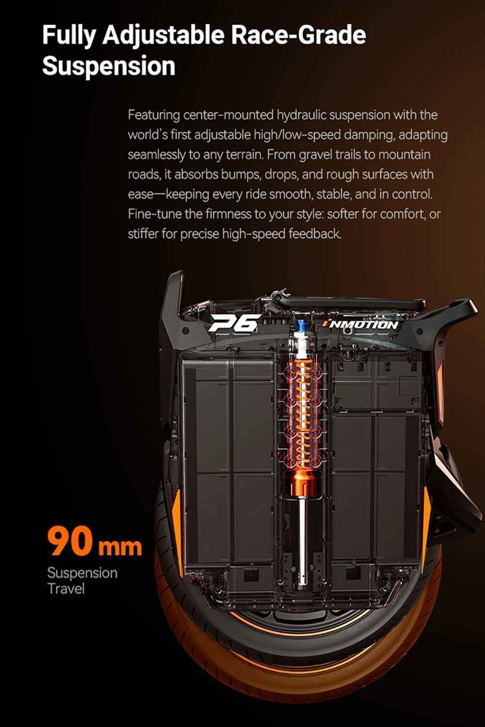INMOTION P6 4200Wh 235.2V Battery 6000W Motor Electric Unicycle IPX6 Waterproof 150km/h Speed 150km Range 20inch 80/90-14 Tire