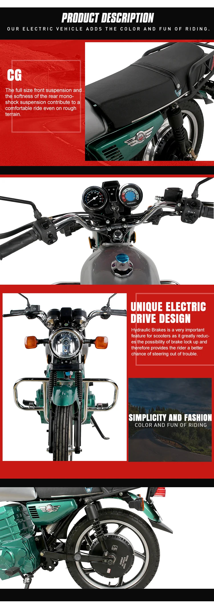 Electric Racing Motorcycles Max Loading 200kg Motor 15 Inch Vacuum Tire Fast Electric Motorcycle