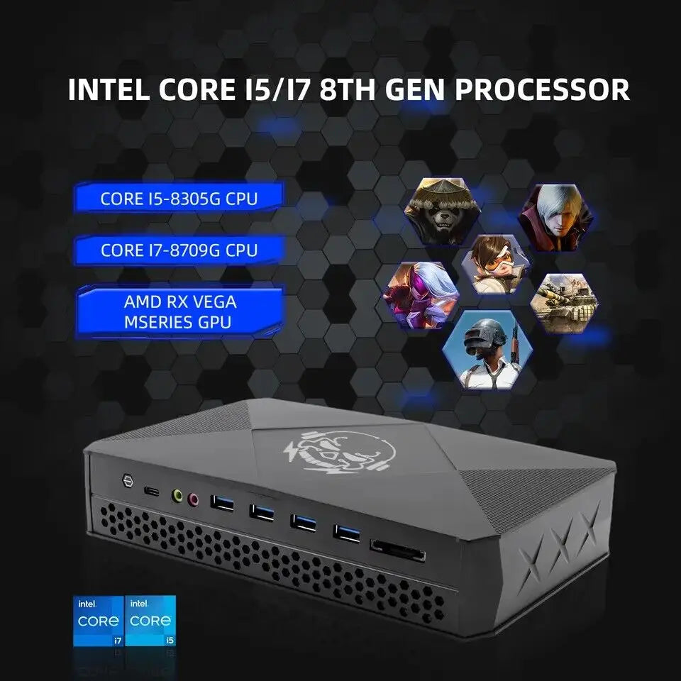 Radeon RX Vega M Mini Gaming PC i7 8709G 64GB M.2 NVME Wins 11 Gamer Mini Computer 2*HD 2*DP 8*USB 2*2.5G Lan Desktop PC