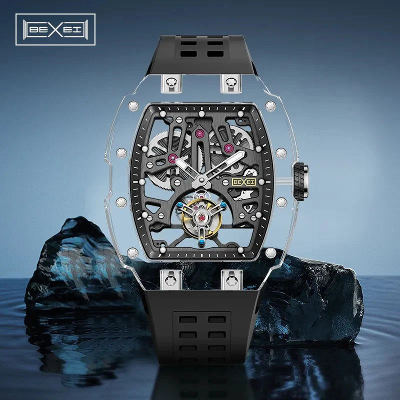 BEXEI K9 Sapphire Crystal Flying Tourbillon Man Watch Manual Skeleton Movement Men's Luxury Watch Vintage