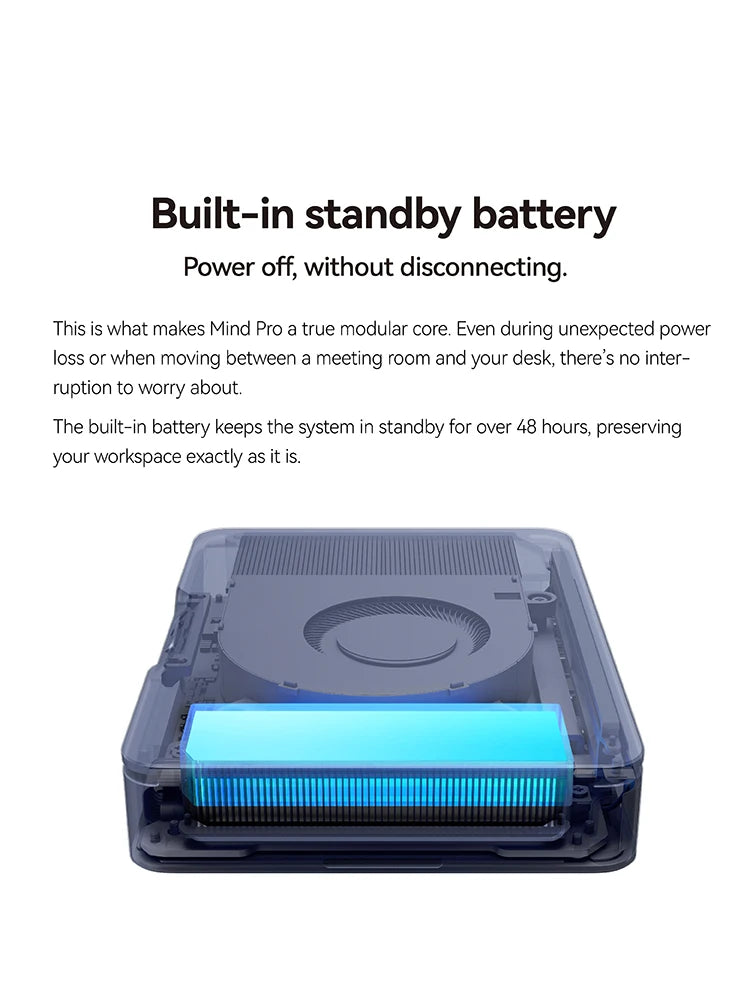 Khadas Mind Pro, AI Mini PC 180 TOPS, Intel Ultra X7 358H, Arc B390, 64GB+2TB, 7.98Wh Battery, Wi-Fi 7, BT 6.0, for Gaming/Offic