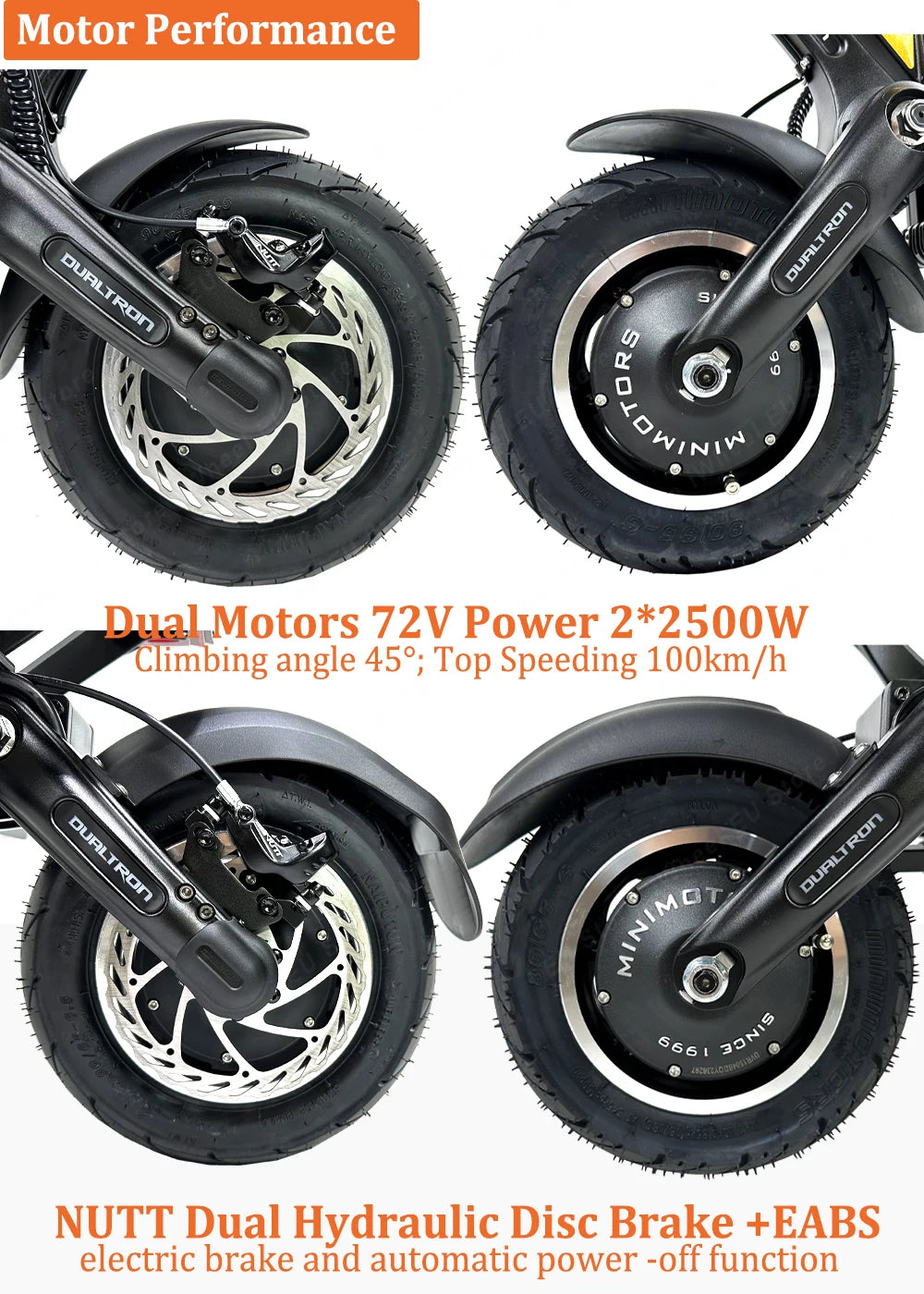 Dulatron Thunder III 72V 40Ah Battery 2*2500W Motor Peak Power 11000W NUTT 4-Piston Brake Dualtron Electric Scooter