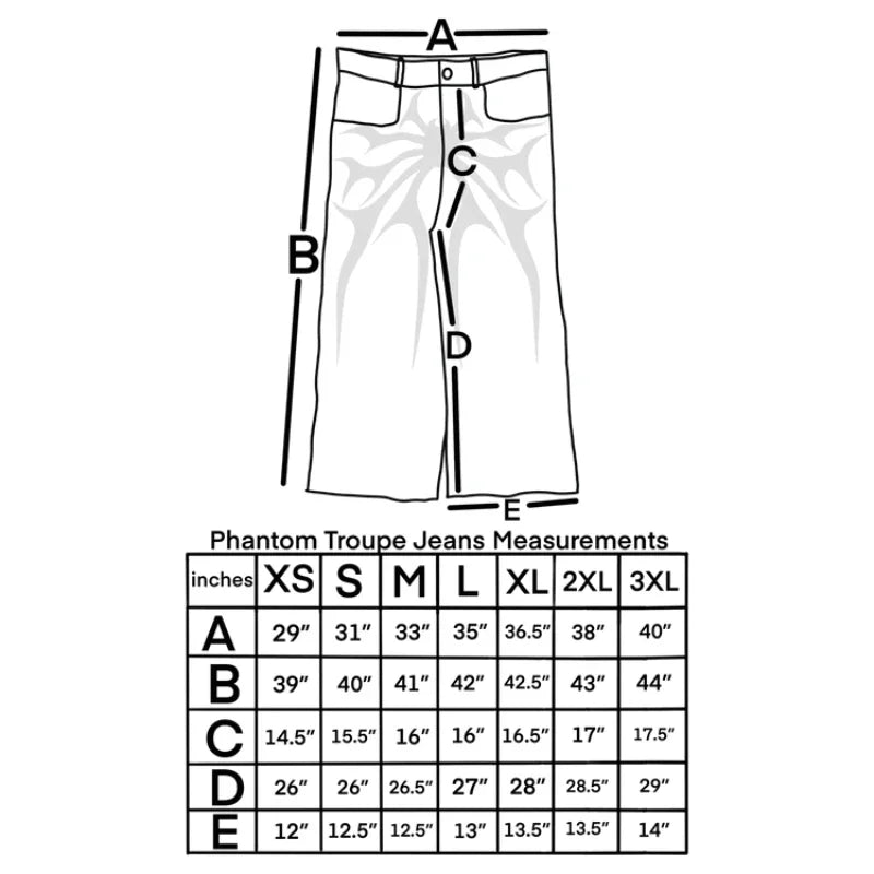 Gothic Retro Oversized Baggy Fit Unisex Mopping Pants Y2K Phantom Jeans High Street Spider Embroidered Patch Hip Hop Streetwear