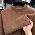 Fashion cartoon teddy bear embroidery knitted sweater high neck pullover luxury brand plush warm autumn winter casual men's wear