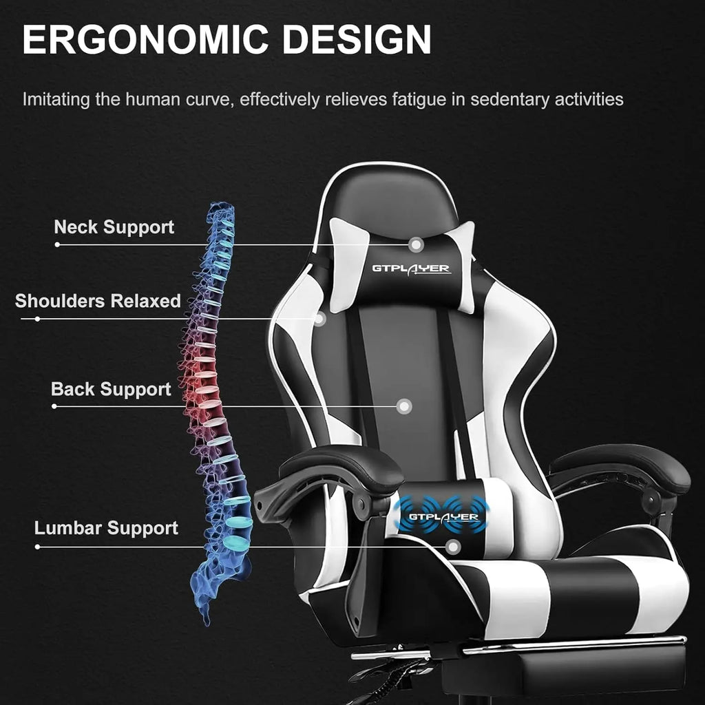 GTPLAYER Gaming Chair with Footrest Lumbar Support 360 Swivel Height Adjustable Computer Game Chair