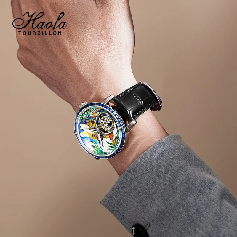 Haofa Flying Tourbillon Mechanical Man Watch 2261 Sapphire Automatic Tourbillon Men Watches Intangible Heritage Enamel Oriental