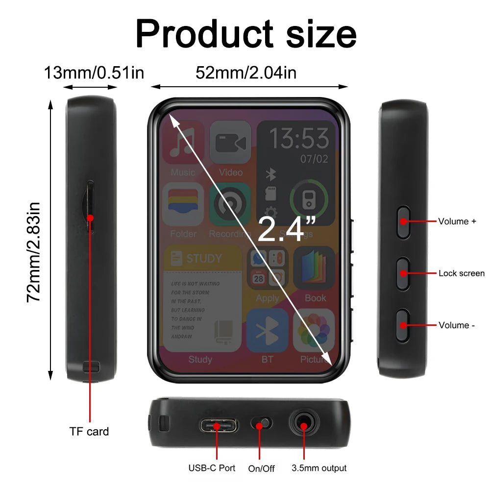 128GB Camera Mp4 Player Bluetooth Wifi Android Touch Screen Hifi Sound Music Recorder Video Mp3 Mp4 Player With Speaker FM Radio