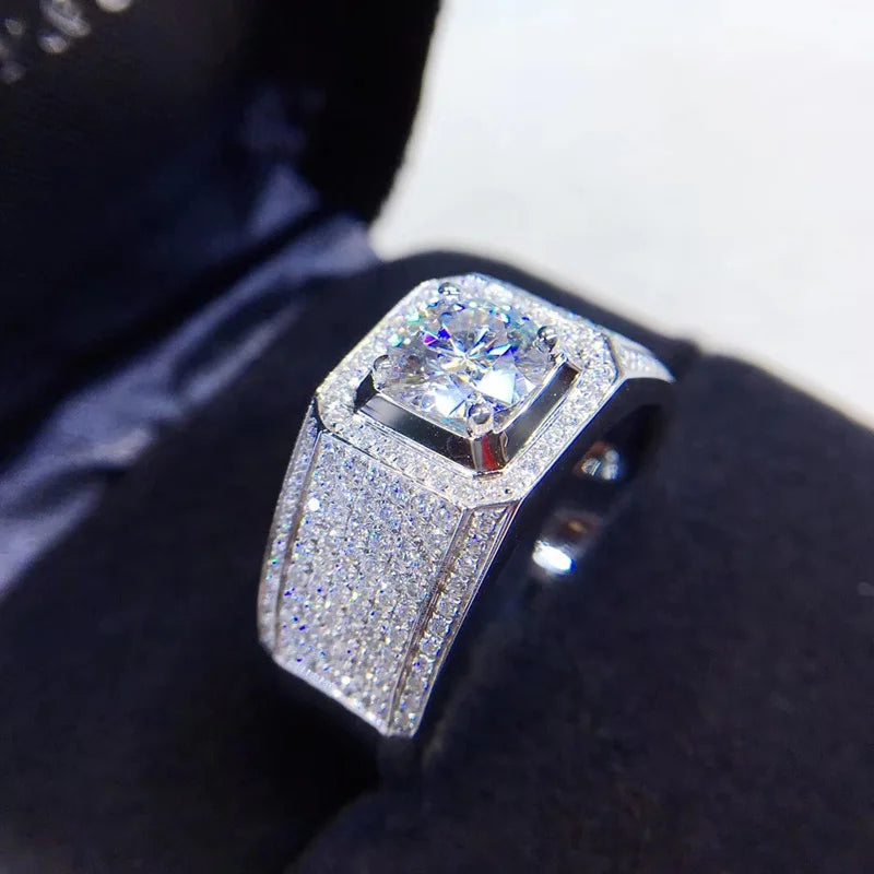 Custom Real Platinum PT950 Ring Men Engagement Anniversary Party Wedding Ring Round Moissanite Diamond Luxury 1 2 3 4 5 Carat