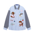 Plaid Patchwork Long Sleeve Shirts Mens Cartoon Embroidery Spring Retro Casual Loose Lapel Single Breasted Shirts Man