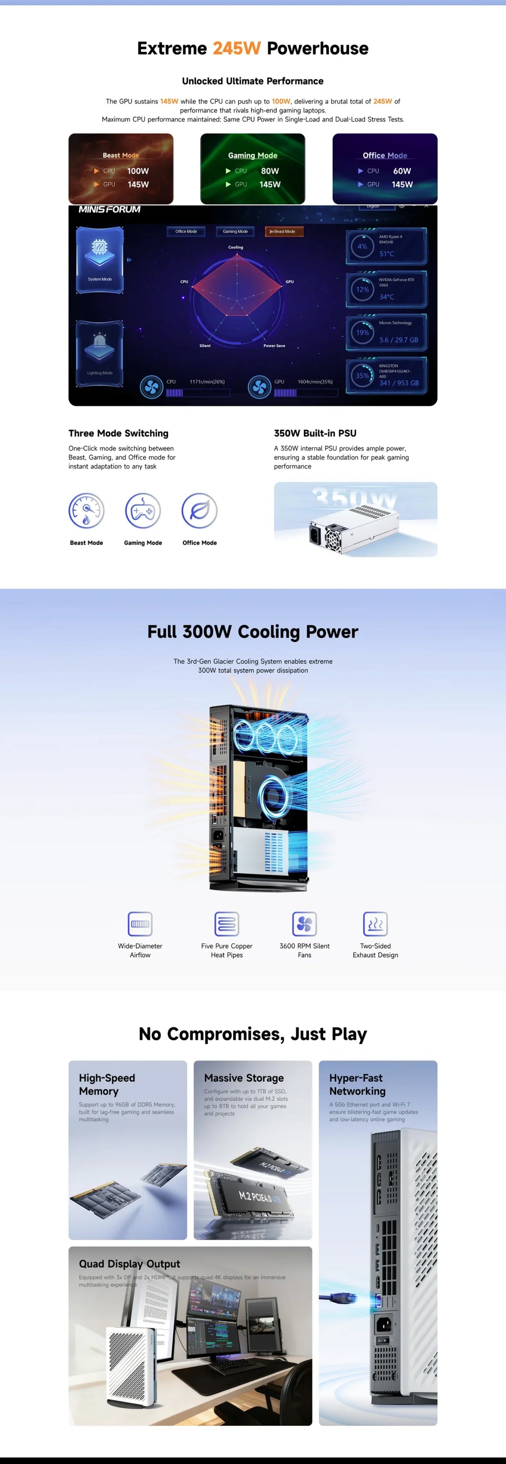 MINISFORUM G1 Pro Mini PC, Ryzen R9-8945HX, RTX5060 GPU, AI Gaming Desktop, OpenClaw Support