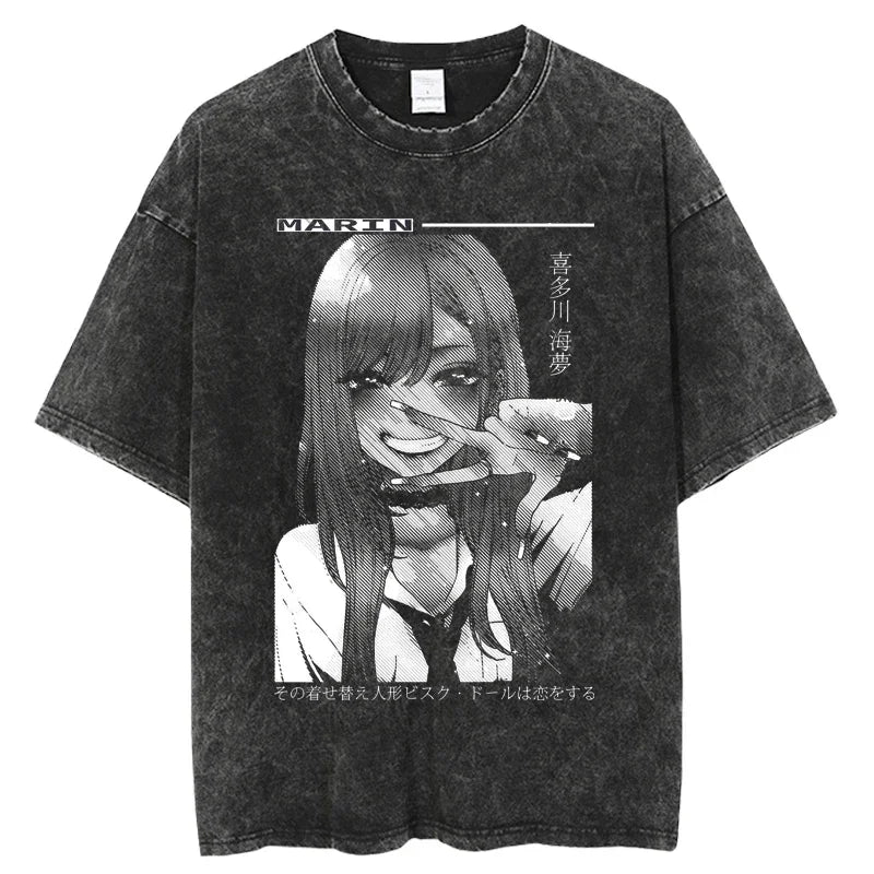 2025 My Dress Up Darling Harajuku T Shirt Men Hip Hop Vintage Washed Anime Oversized Streetwear 100% Cotton