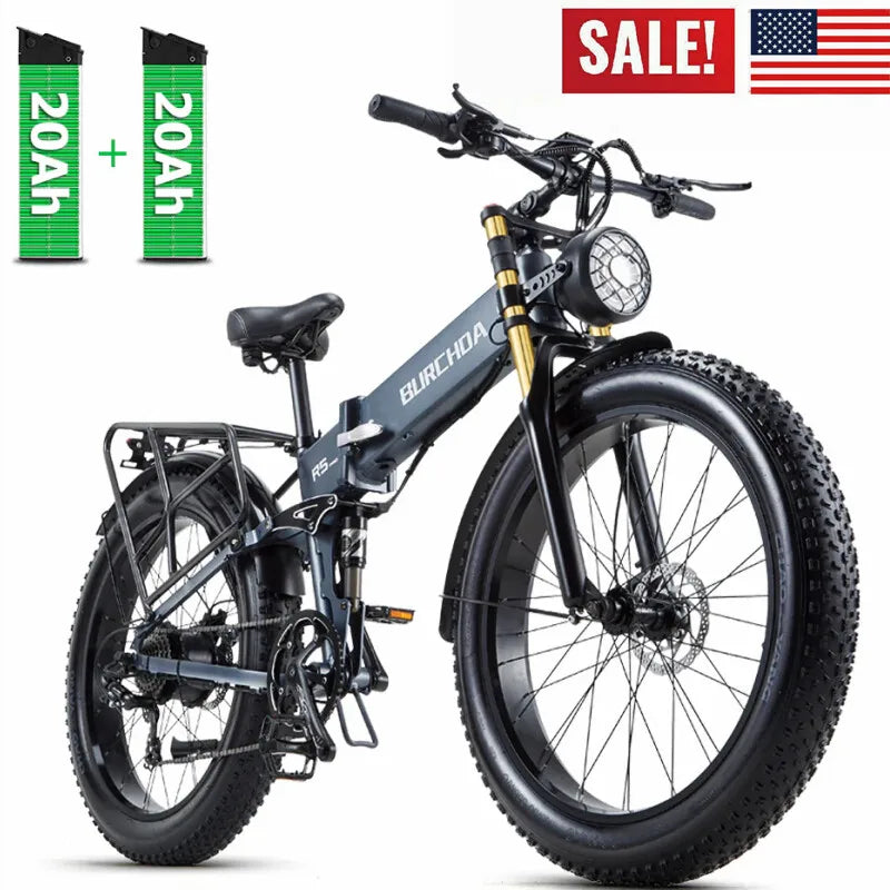 New 26" Electric Foldable Bike 1000W E-Bike 48V 40AH Bicycle  28mph Fat Tyre