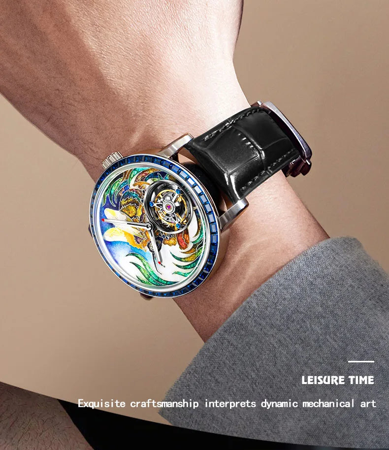Haofa Flying Tourbillon Mechanical Man Watch 2261 Sapphire Automatic Tourbillon Men Watches Intangible Heritage Enamel Oriental