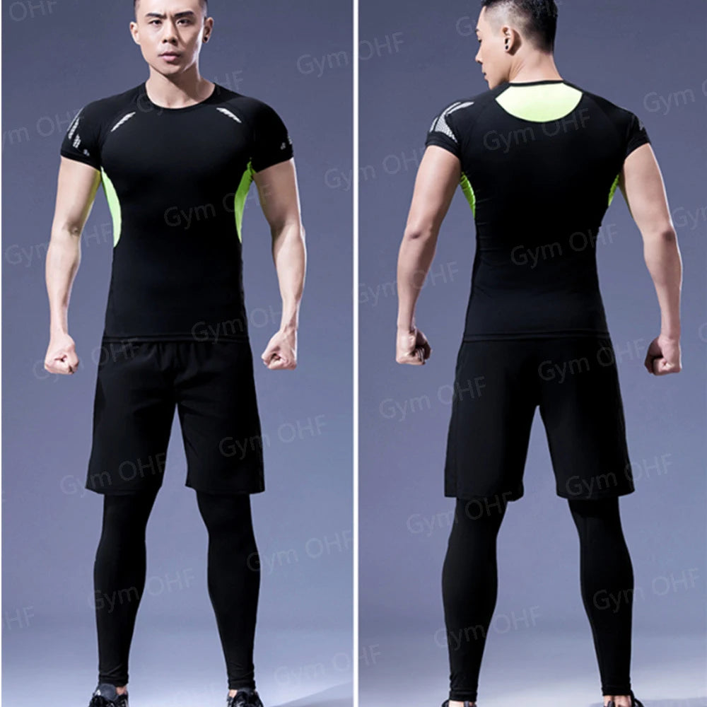 Anime Baki Sport Suits Runing Compression Shirt Shorts Sets Gym Fitness Jogging Training Rashguard Sportwear 2 in 1 Mens
