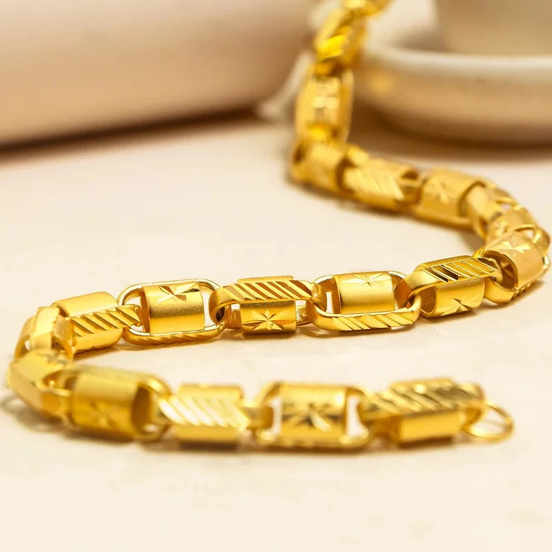 9999 pure gold starburst faceted 8mm necklace men's domineering rich chain 24K real gold jewelry