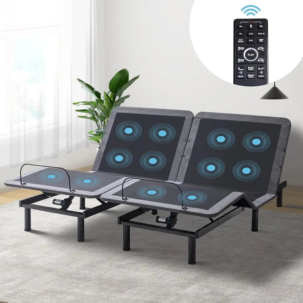 Ergonomic Split King Adjustable Bed Base with Massage, Wireless Remote, LED Light, USB Ports, Easy Assembly