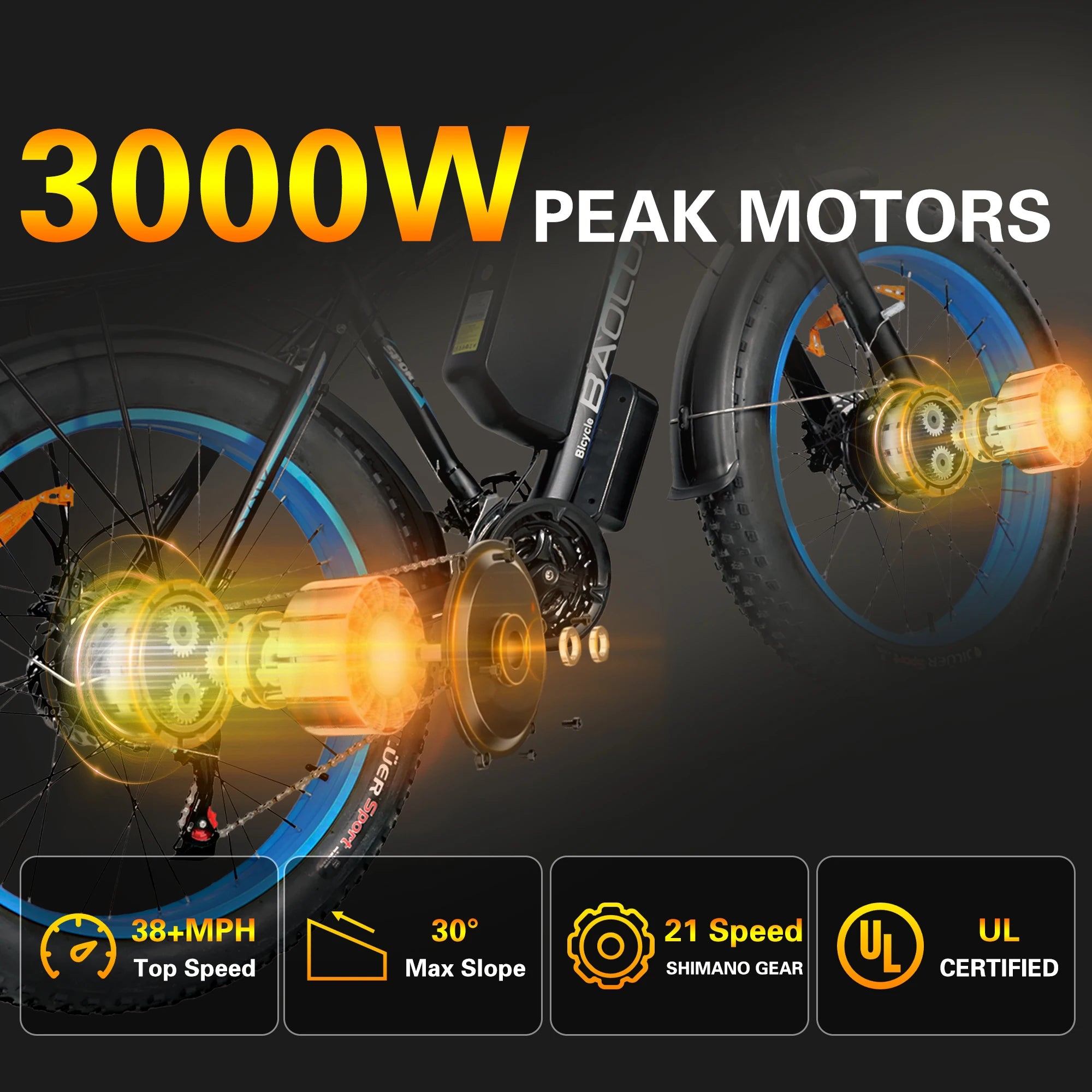 BAOLUJIE 2602 Electric Bicycle for Adults Peak 5000W Dual-Motor E-bike 26*4 Inch Fat Tire 38MPH Electric Bike【1 Year Warranty】