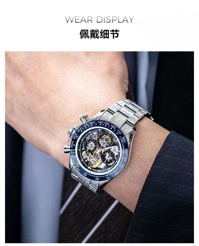 CRONUSART Men Chronograph Watch 40mm Vintage Automatic Mechanical Wristwatch Luminous Sapphire Mirror Ceramic Bezel