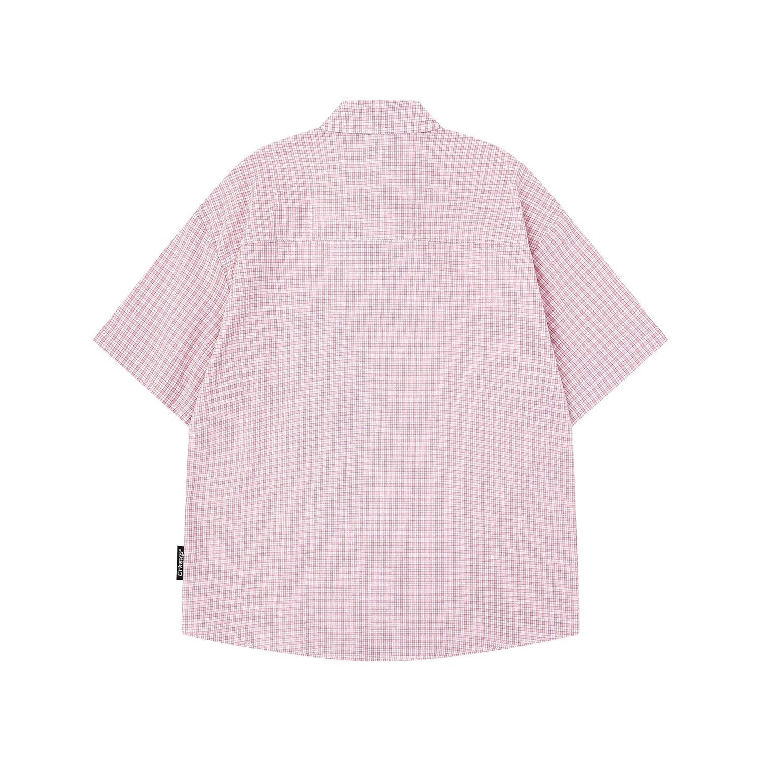 Retro Japanese Cartoon Dog Embroidery Plaid Double Collar Design Short Sleeve Cotton Shirt for Men And Women Couple Style Cas...