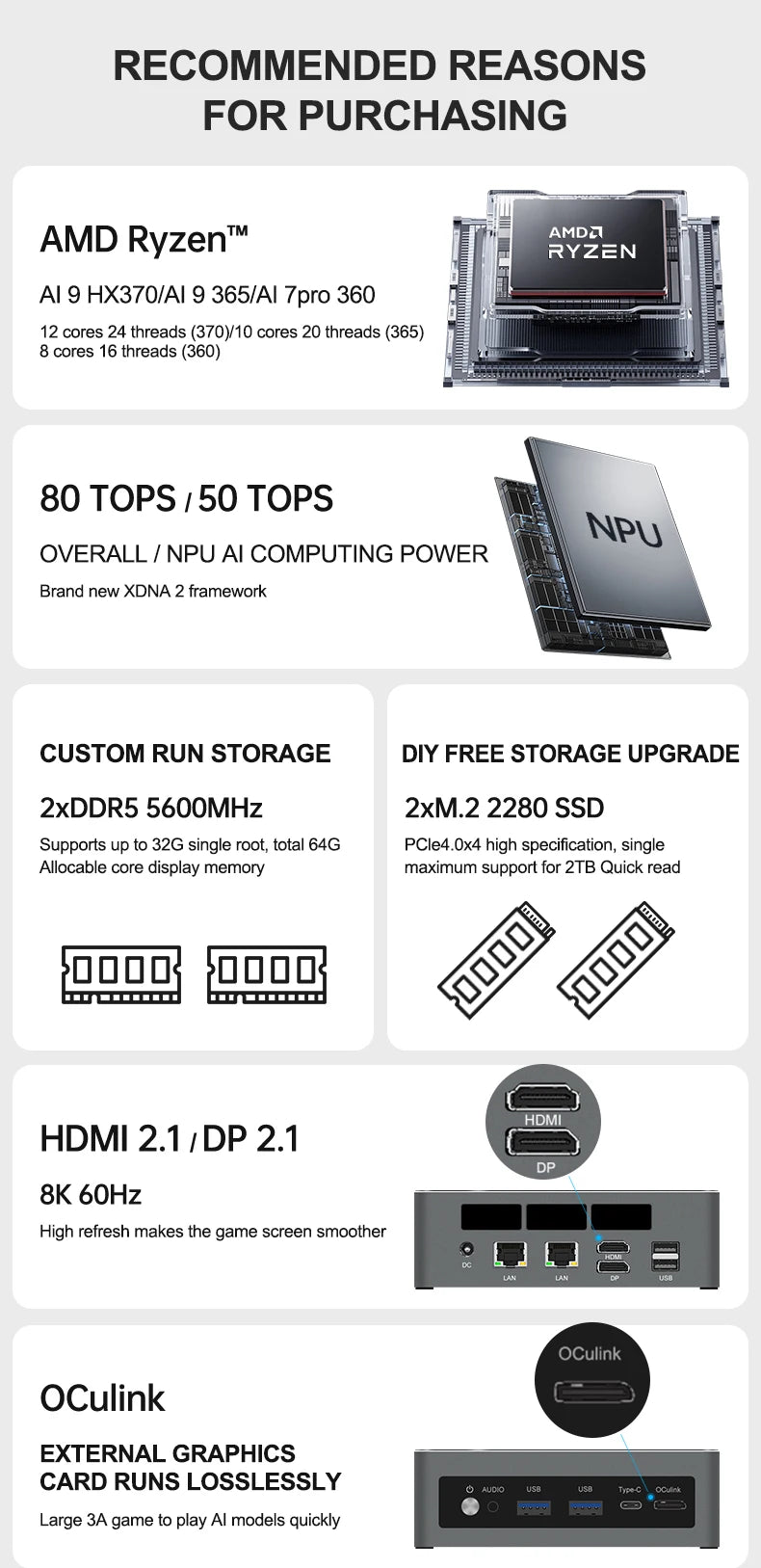 Gold seller TR9 Ryzen AI 9 HX370 Mini PC for Gaming Desktop Computer with 12-Core 24-Thread CPU 32GB DDR5 RAM 1TB SSD