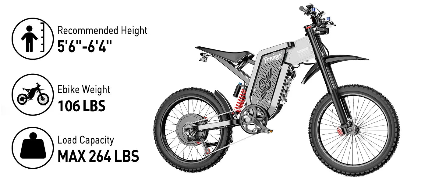 Freego X2 Electric Dirt Bike 6000W Motor 60V 30Ah Removable Battery Max 50Mph E-Bike 19" x2" Tire Off-Road Motorcycle for Adults