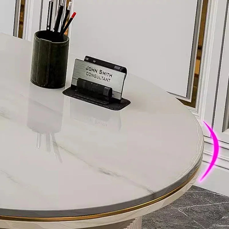 Modern White Executive Office Desk Wooden Computer Table with Gold Metal Legs Home Office Study Writing Workstation