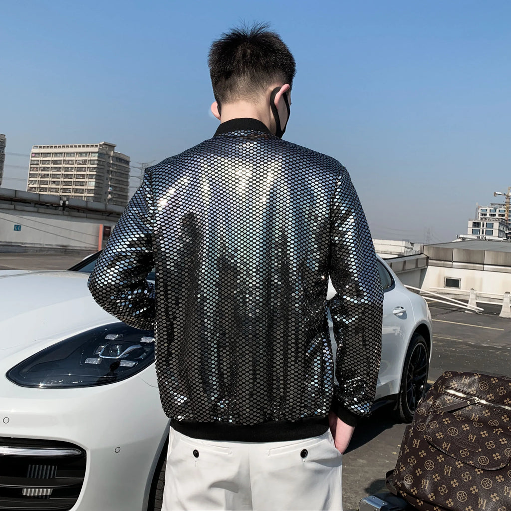 Jas Men's New Diamond Plaid Jackets Men Hip Hop Y2K Bombers Jacket Night Club Stage Streetwear Thin Coat Clothing Veste Homme