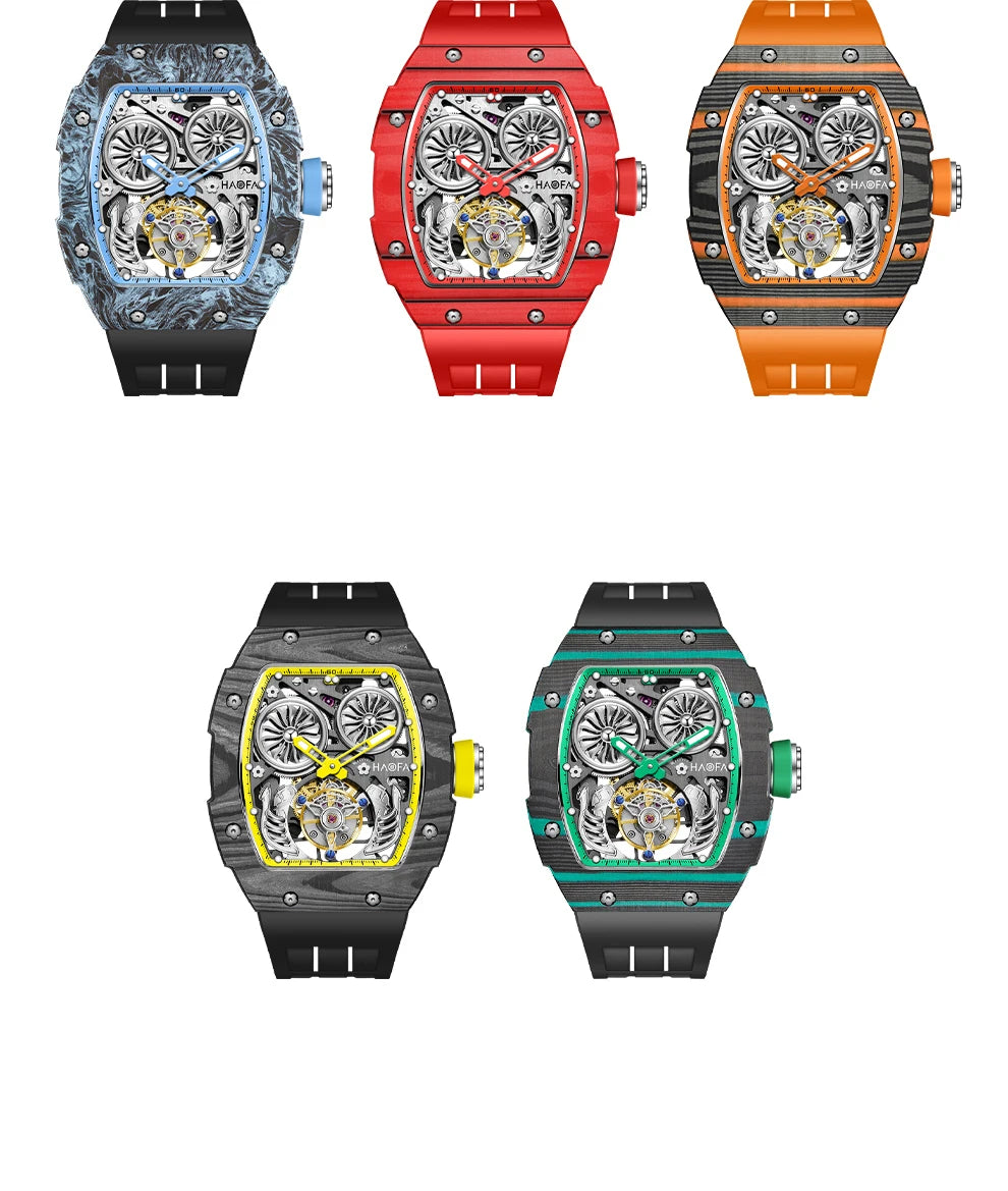 Haofa Double-Spring Drive Flying Automatic Tourbillon Man Watch Mechanical Tourbillon Carbon Fiber Men's Watch Skeleton 1922