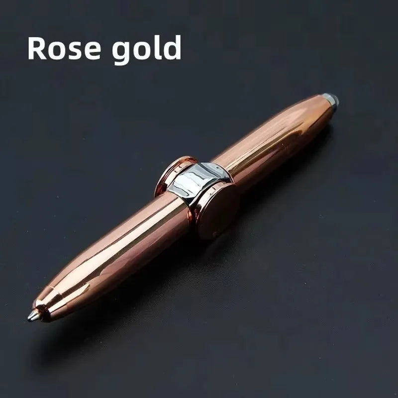 Multifunctional Decompression Finger Rotate Luminous Gyro Pens Toy Fidgets Spinner LED Light Ballpoint Pen Metal Gyro Pen Gift