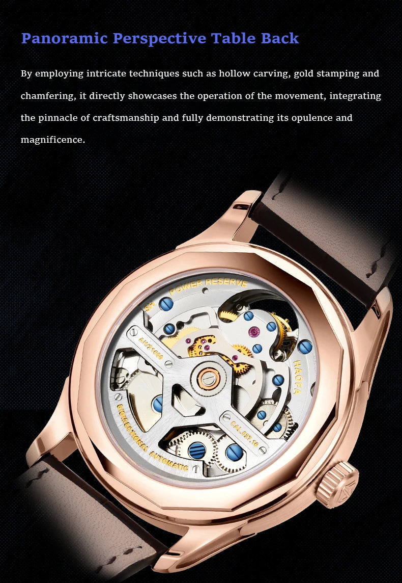 Haofa Automatic Flying Tourbillon Movement Watch Man Luxury Sapphire Skeleton Moon Phase Complete Calendar Watches For Men 8003