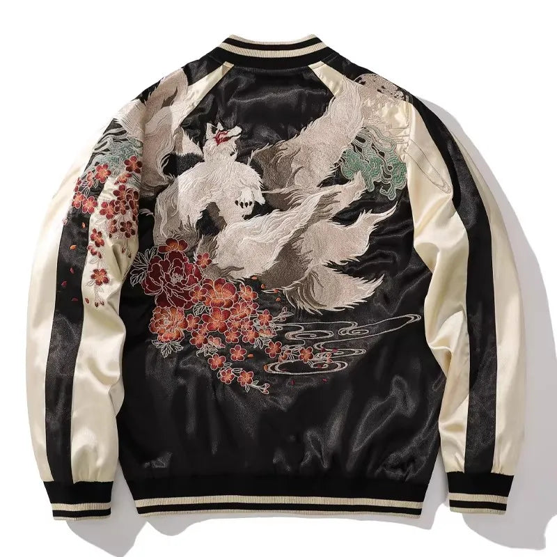 A007 Baseball Jackets For Man Nine-Tailed Fox Heavy Embroidery Autumn Quality Comfortable Fit Trendy Loose Chamarras Para Hombre