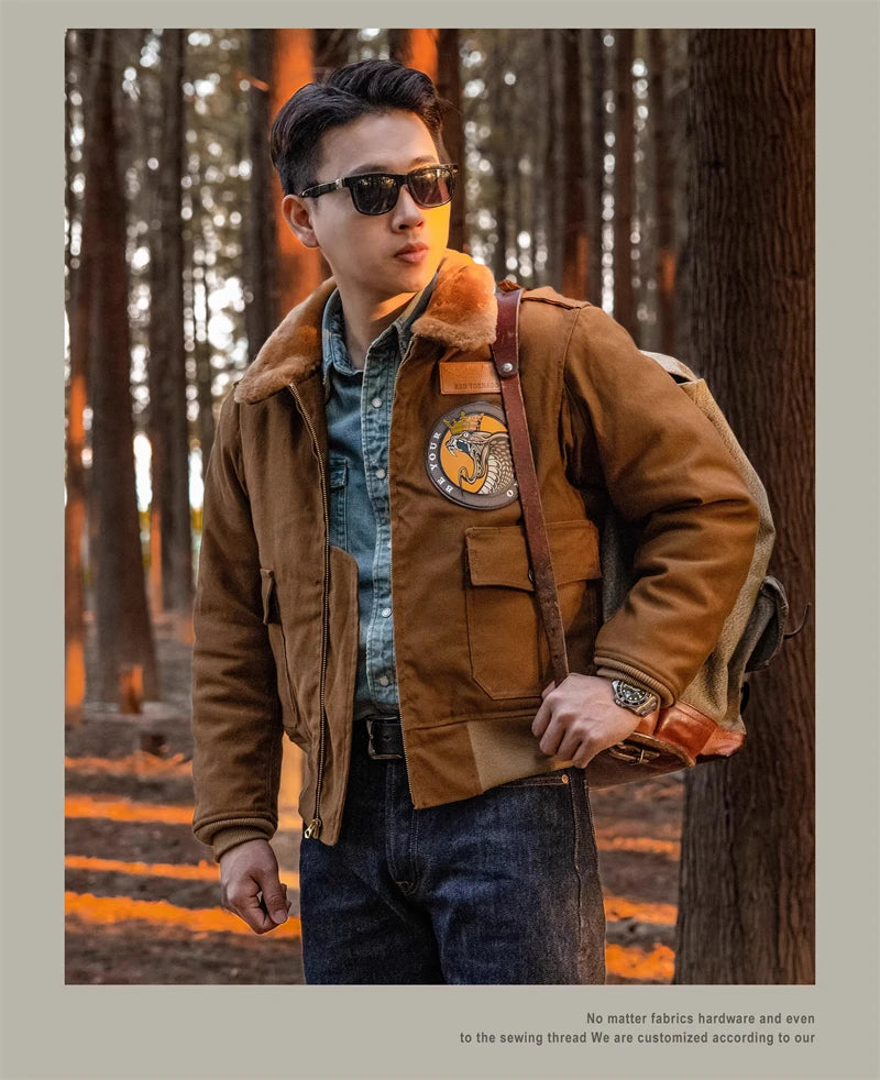 Red Tornado Type B-10 Bomber Flight Jacket With Patches Winter Mens Cropped Coat