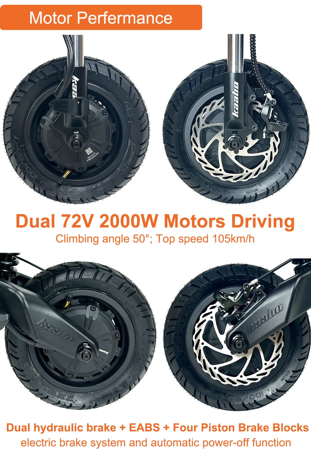Kaabo Wolf King GTR Max 72V 40Ah 2*2000W Dual Motor Top Speed 105km/h TFT Display IPX7 4Piston Hydraulic Brake Electric Scooter