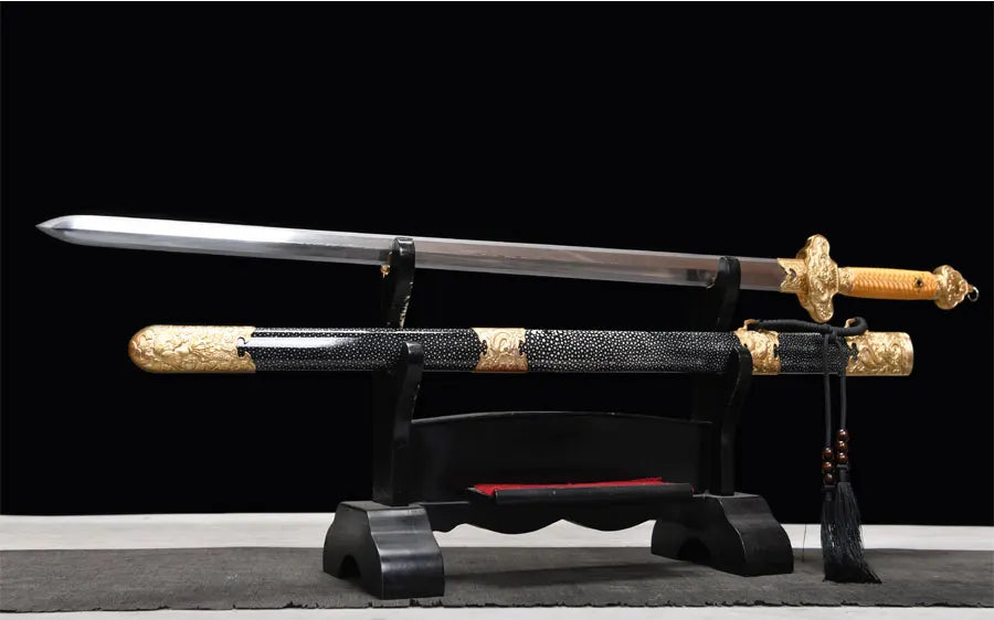 Premium Chinese Han Sword Folded Steel Damascus Blade Sharp Real Full Size Rayskin Scabbard Ready Battle Kongfu Dragon Katanas