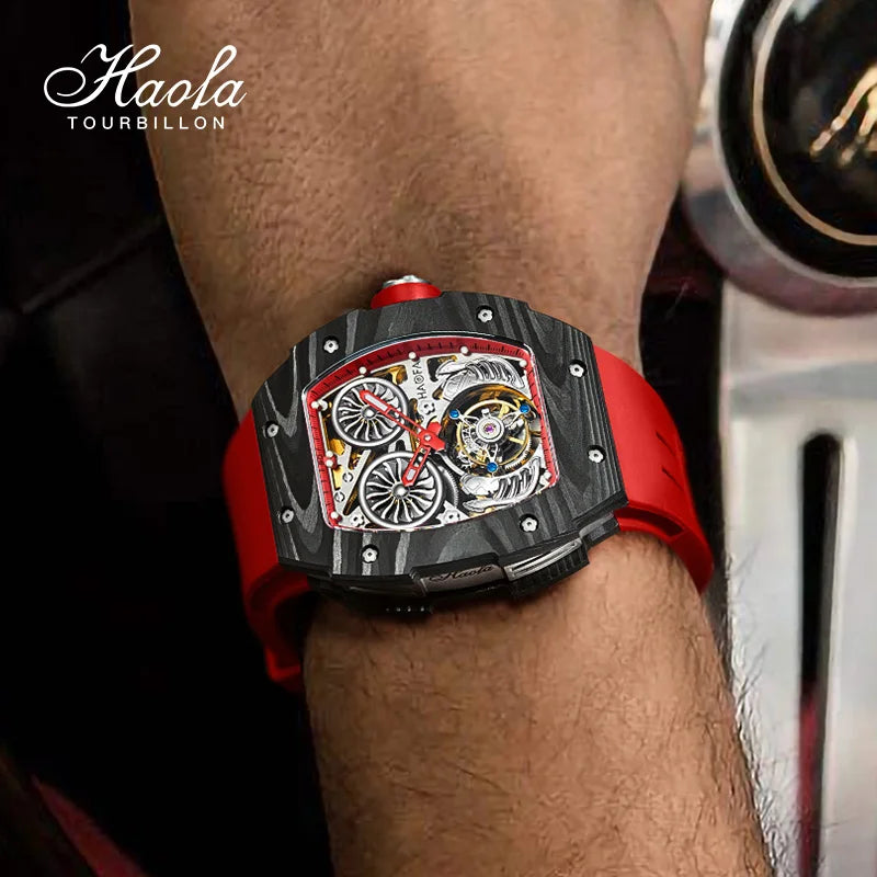 Haofa Double-Spring Drive Flying Automatic Tourbillon Man Watch Mechanical Tourbillon Carbon Fiber Men's Watch Skeleton 1922