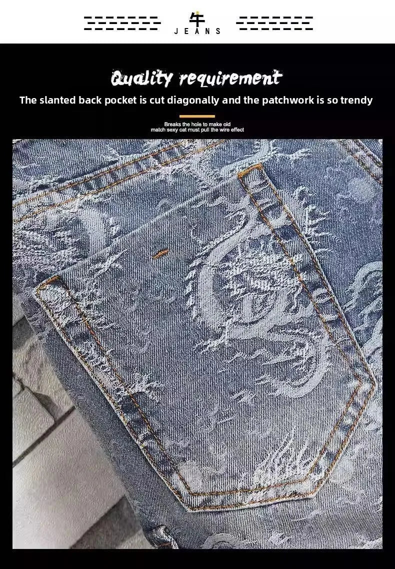 Dragon Embroidered Pants Men's Denim Shorts Men's Summer Thin Overalls 2025 New Designer Five-point Jeans Y2k Clothes Man