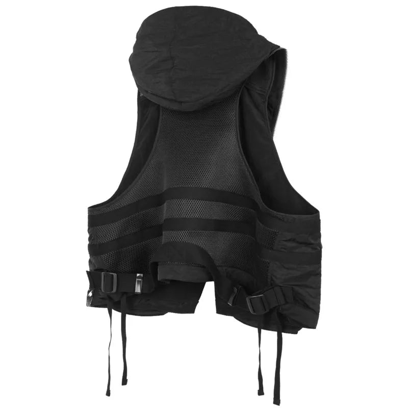 HKSH Summer New Men Dark Tide Youthful Original Design High Street Fashion Punk Pocket Hooded Chic Tie-Dye Loose Vest Ins HK5741