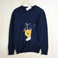 Couples Knitted Cotton Sweater Long Sleeve round Neck Thick Needlework Cartoon Bear Design Casual Youthful Style Cotton Knitwear