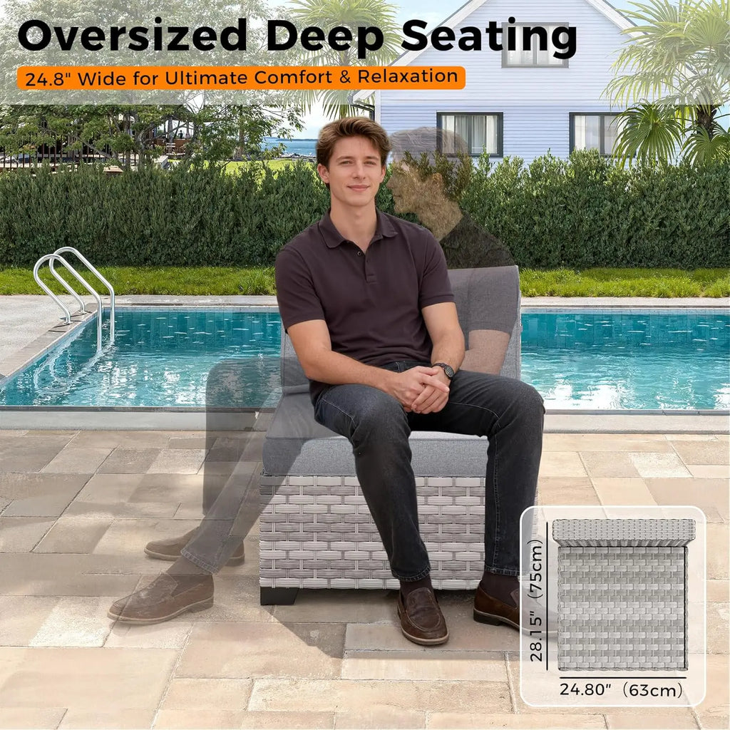6-Seat Outdoor Wicker Sectional Sofa Set with Thick 4-Inch Cushions Dual-Strand PE Rattan Customizable Modular Patio Furniture