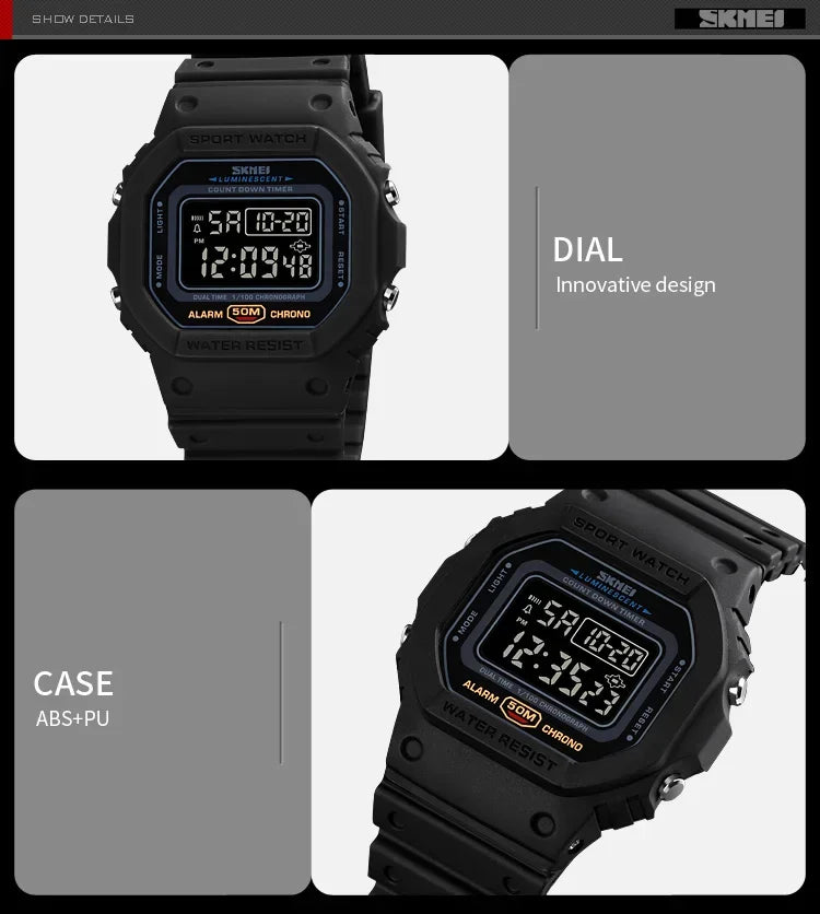 SKMEI 1628 Luxury Digital Men Watches Sports Waterproof Electronic Mens Wristwatches Military Back Light Clock 1988 Reloj Hombre