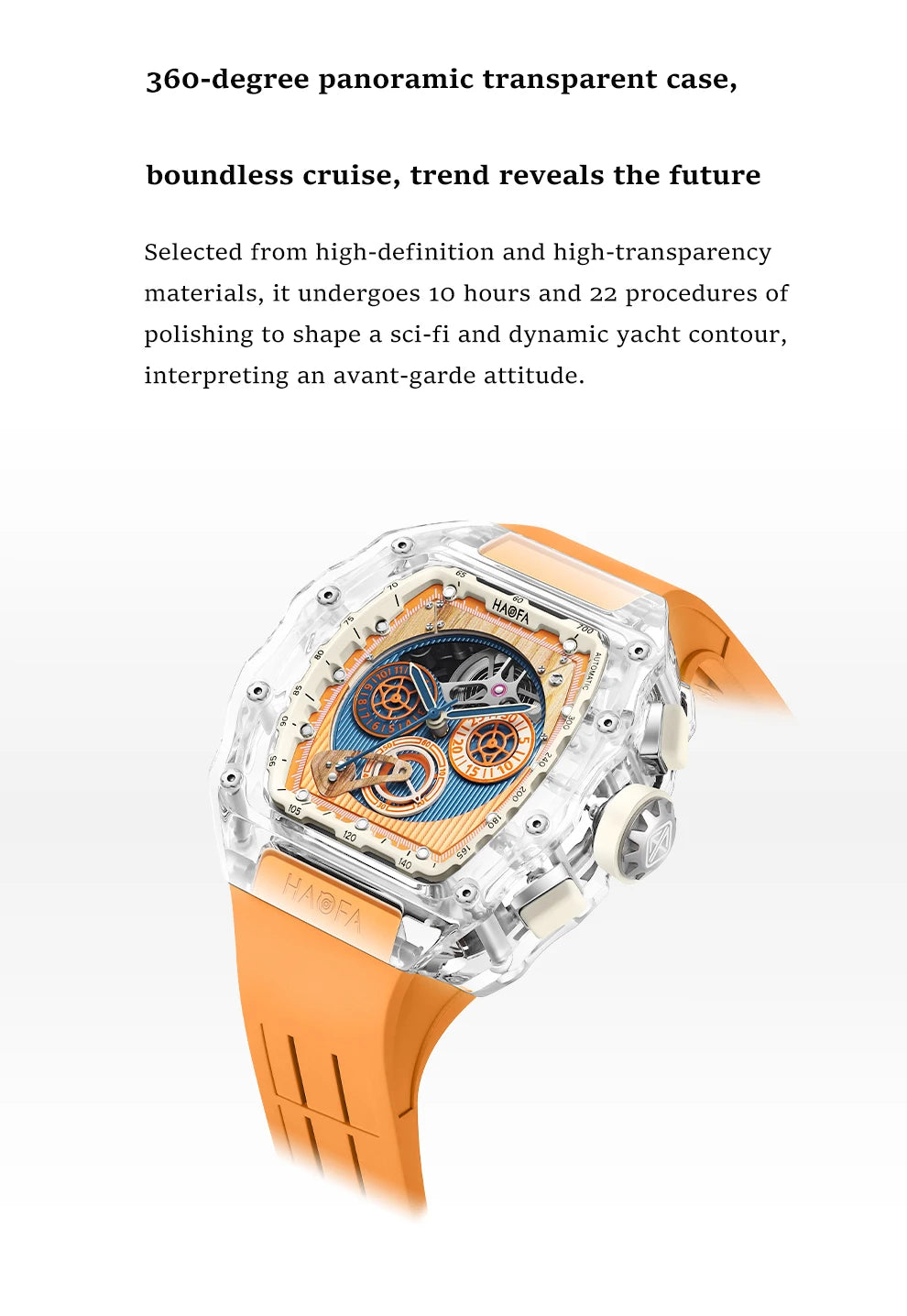 Haofa Luxury Synthetic Crystal Case men watches Automatic Mechanical Chronograph Vintage man watches Fashion 2368